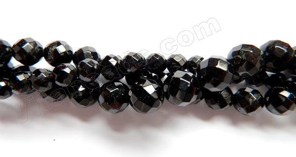Black Tourmaline A  -  Faceted Round Beads 16"