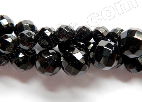 Black Tourmaline A  -  Faceted Round Beads 16"