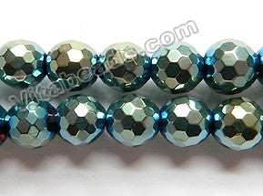 London Blue Plated Hematite  -  96 cut Faceted Round 16"