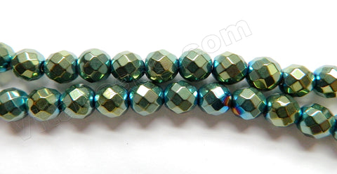 Paris Green Plated Hematite  -  68 cut Faceted Round 16"