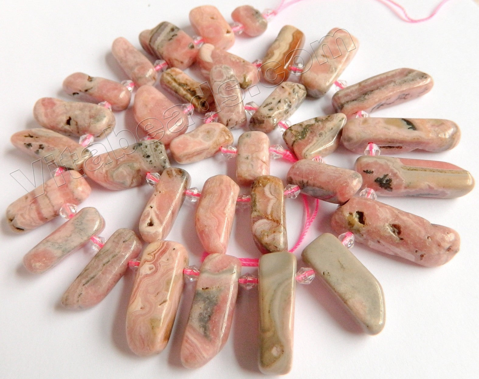 Rhodochrosite Natural  -  Graduated Top-drilled Tooth  16"