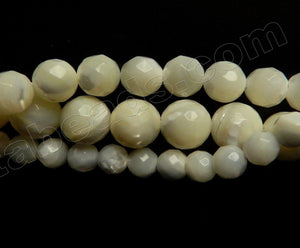 Mother of Pearl White  -  Faceted Round  15"