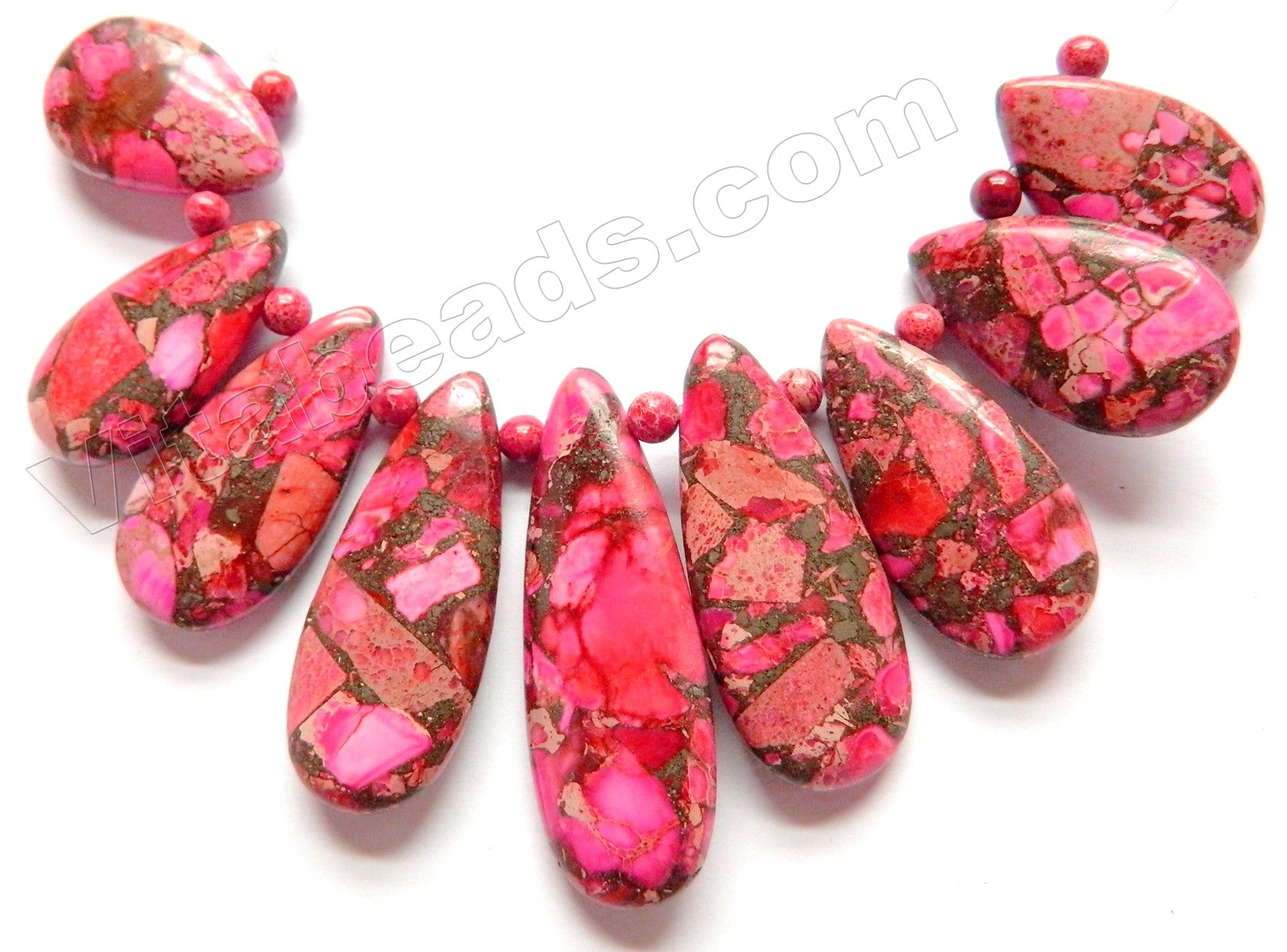 Fuchsia Prase Pyrite Impression Jasper 9pc Long Drop Pendant Set