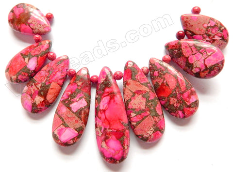 Fuchsia Prase Pyrite Impression Jasper 9pc Long Drop Pendant Set