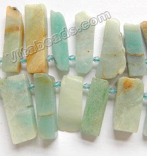 Light Golden Amazonite  -  Graduated Flat Long Slabs Top Drill w/ Spacer 16"     8 x 20 - 10 x 40 mm