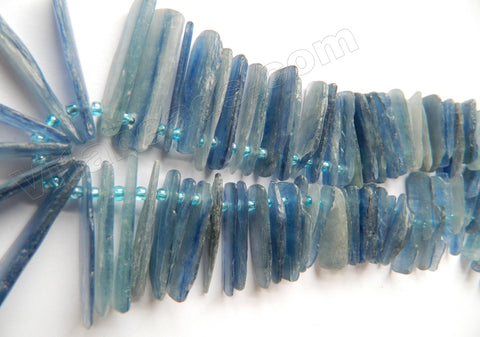 Blue Kyanite Natural AAA  -  Graduated Top Drilled Thin Slices, Sticks  16"