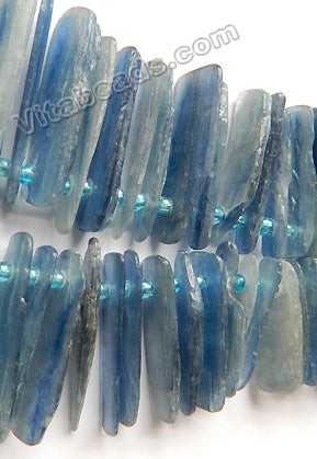 Blue Kyanite Natural AAA  -  Graduated Top Drilled Thin Slices, Sticks  16"