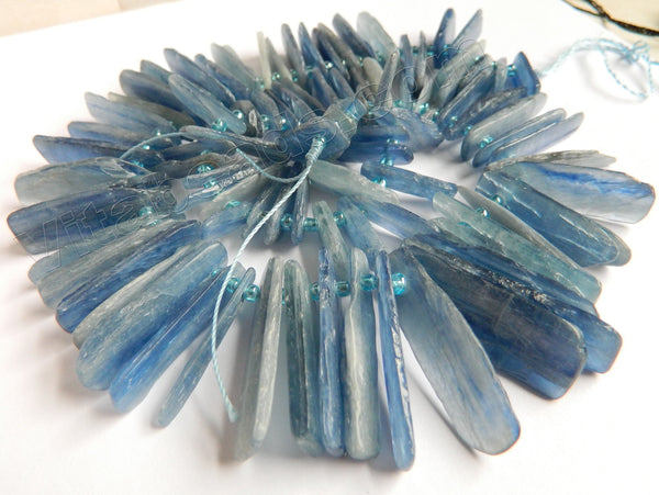 Blue Kyanite Natural AAA  -  Graduated Top Drilled Thin Slices, Sticks  16"