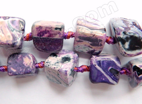 Purple Black White Fire Agate  -  Irregular Smooth Cube Nuggets 16"