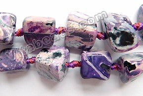 Purple Black White Fire Agate  -  Irregular Smooth Cube Nuggets 16"