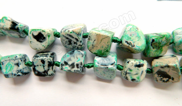 Green Black White Fire Agate  -  Irregular Smooth Cube Nuggets 16"