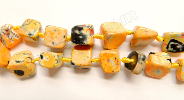 Yellow Black White Fire Agate  -  Irregular Smooth Cube Nuggets 16"