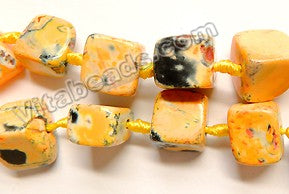Yellow Black White Fire Agate  -  Irregular Smooth Cube Nuggets 16"