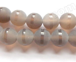 Frosted Grey Agate w/ Line  -  Smooth Round Beads  15"