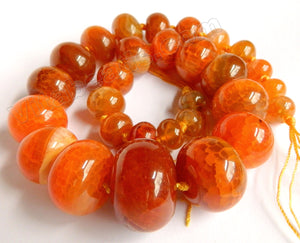 Orange Red Fire Agate  -  Graduated Smooth Drums 18"   7 x 12 mm to 20 x 30 mm
