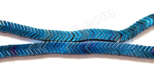 Deep Blue Plated Hematite  -  Thin V Shape Beads  16"