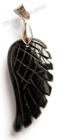 Black Onyx  -  Big Carved Wing Pendant w/ Bail