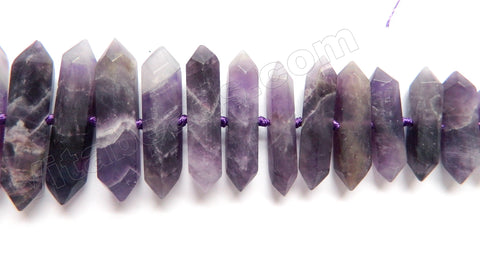 Frosted Sage Amethyst AA  -  Graduated Mid-drilled 6 Side Long Prisms 8"    10 x 25 mm to 13 x 55 mm