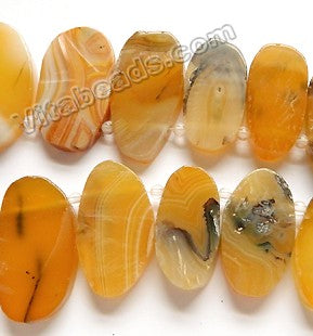 Amber Sardonix Agate w/ Black   Graduated Top Drilled Smooth Flat Briolette Ovals  17"