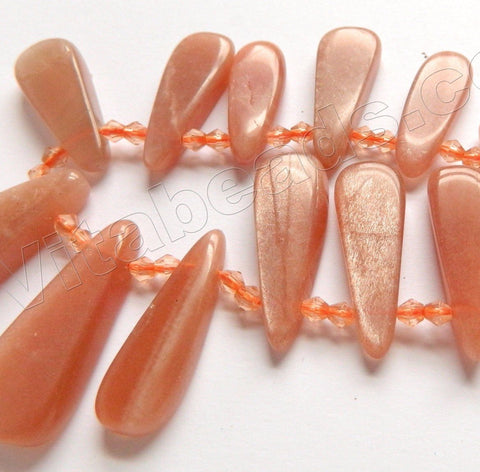 Pink Moonstone Natural AAA   Graduated Smooth Top Drilled Long Drops 16"