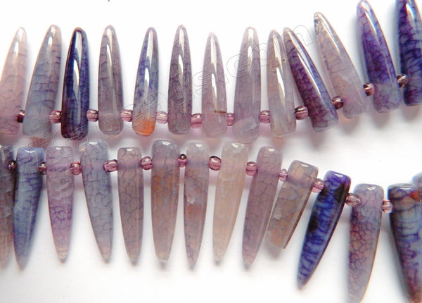 Purple Fire Agate  -  Top Drilled Smooth Long Tooth  15"    10 x 40 mm