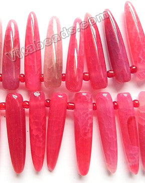Fuchsia Fire Agate  -  Top Drilled Smooth Long Tooth  15"    10 x 40 mm