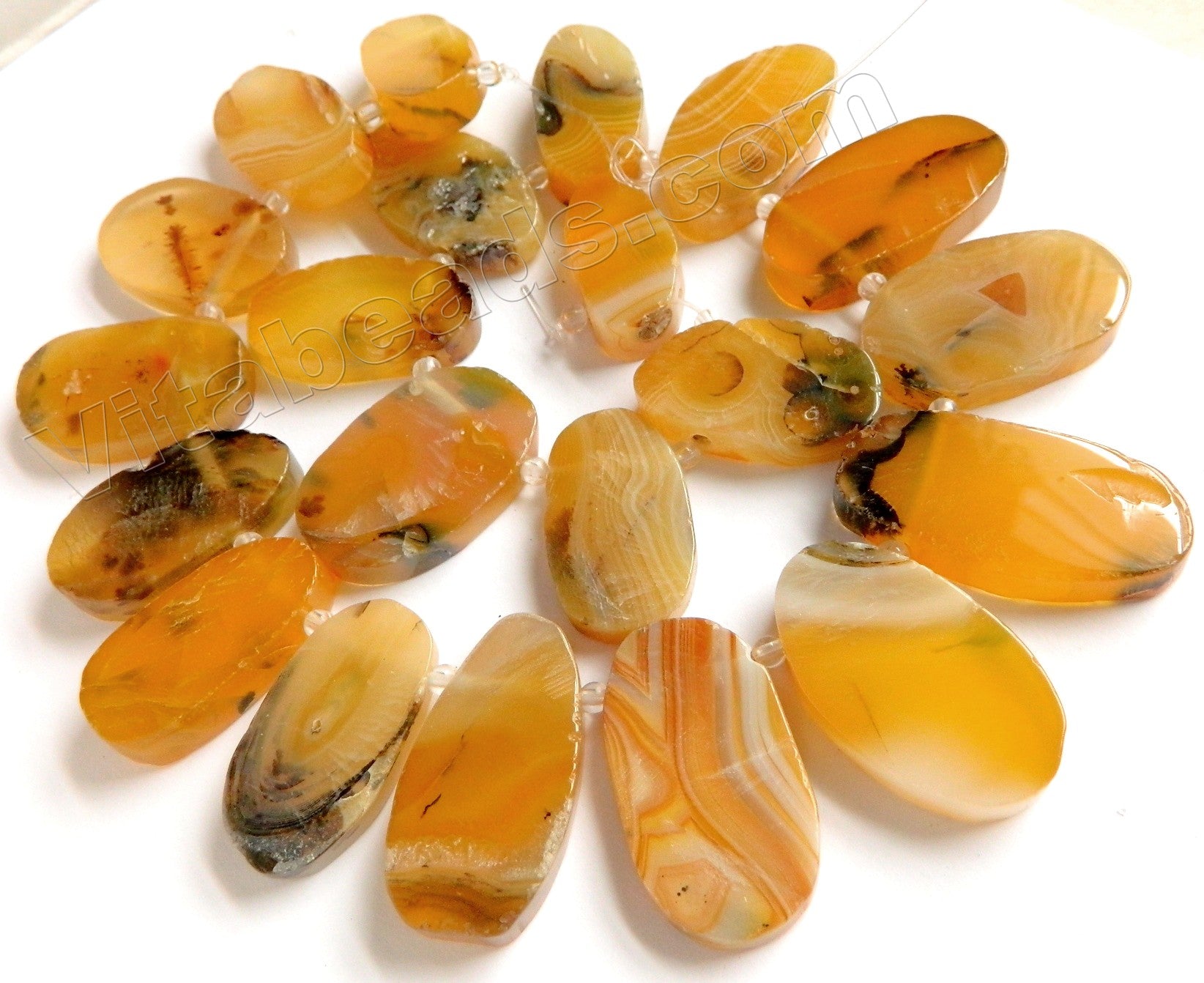 Amber Sardonix Agate w/ Black   Graduated Top Drilled Ovals  17"