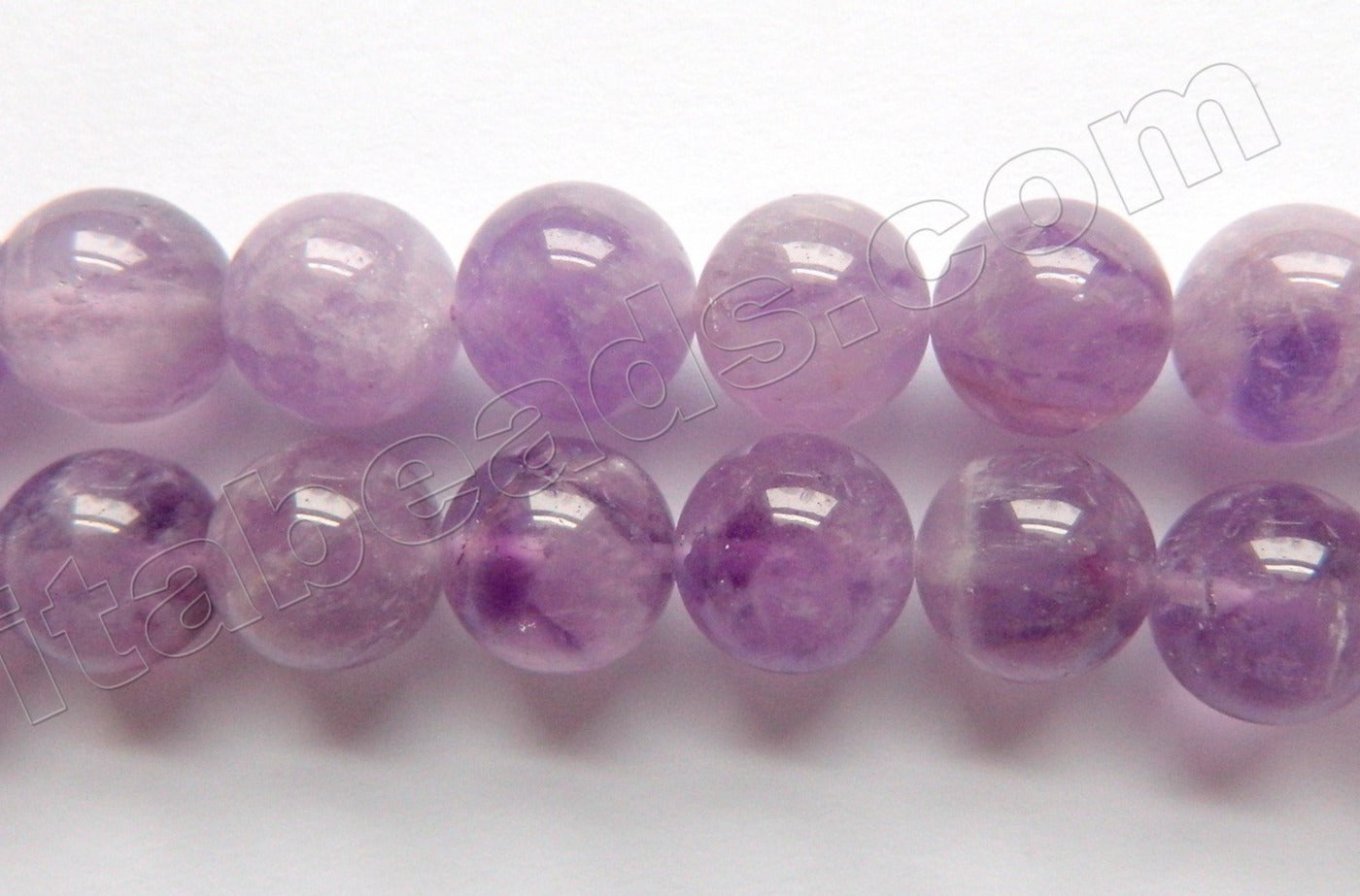 Amethyst Quartz Light Natural AA  -  Smooth Round Beads  16"