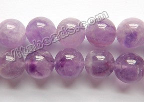 Amethyst Quartz Light Natural AA  -  Smooth Round Beads  16"