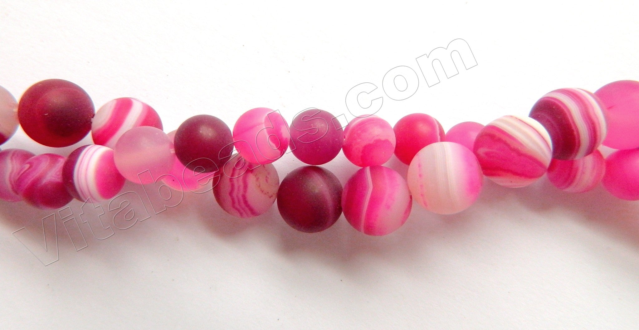 Frosted Fuchsia Sardonix Agate  -  Smooth Round Beads  16"