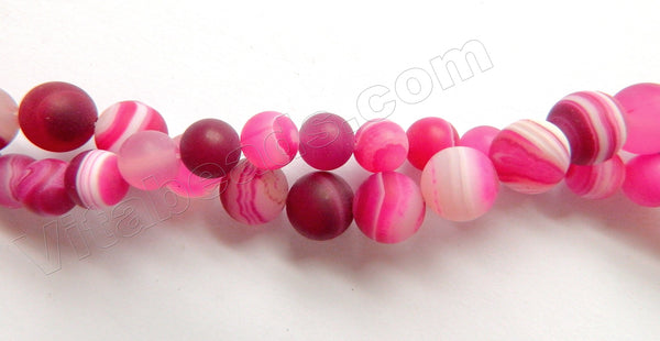 Frosted Fuchsia Sardonix Agate  -  Smooth Round Beads  16"