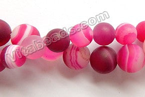 Frosted Fuchsia Sardonix Agate  -  Smooth Round Beads  16"