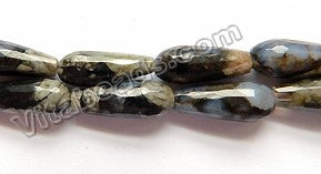 Dark Grey Blue Opal Natural A  -  Faceted Long Drops  16"