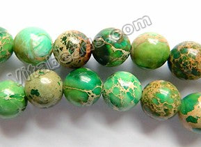 Multi Olive Impression Jasper A  -  Smooth Round Beads  16"