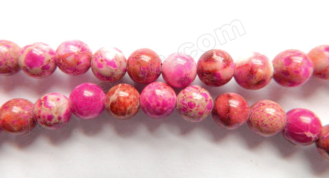 Fuchsia Pink Impression Jasper A  -  Smooth Round Beads 16"