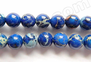 Deep Lapis Blue Impression Jasper A  -  Smooth Round Beads  16"