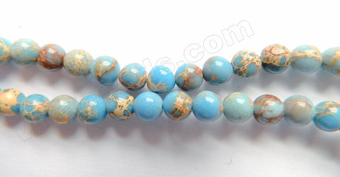 Light Sky Blue Impression Jasper A  -  Smooth Round Beads  16"