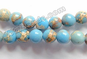 Light Sky Blue Impression Jasper A  -  Smooth Round Beads  16"