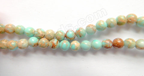 Pale Aqua Brown Impression Jasper A  -  Smooth Round Beads  16"