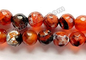 Dark Black Red Fire Agate  -  Faceted Round Beads  15"
