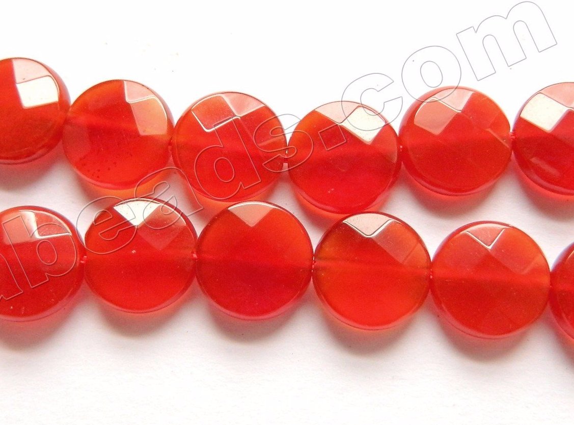 Carnelian Natural AAA  -  Faceted Coin 16"    10 x 10 x 4 mm