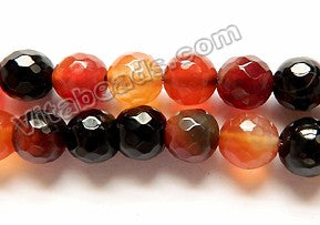 Mixed Black Red Sardonix Agate  -  Faceted Round Beads  14"