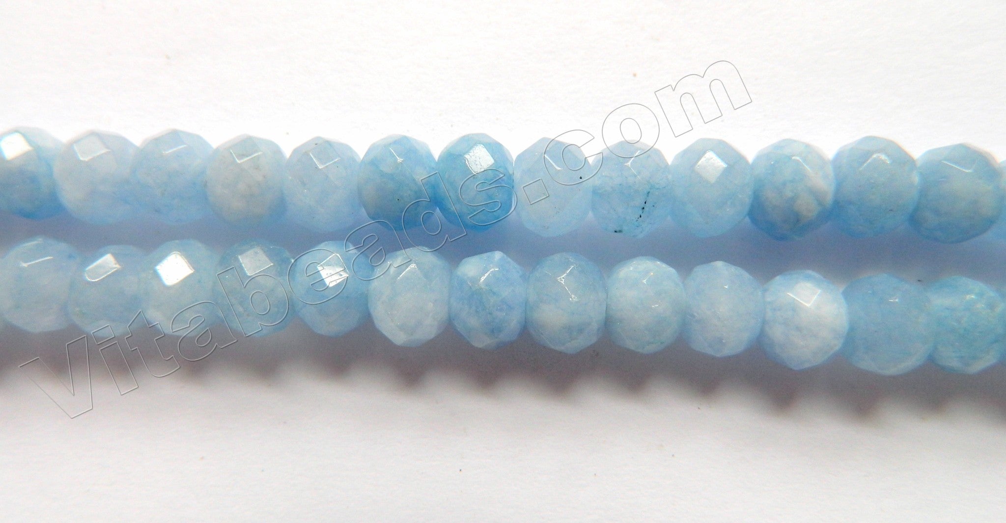 Aquamarine Mashan Jade  -  Faceted Rondel  15"    8 x 6 mm