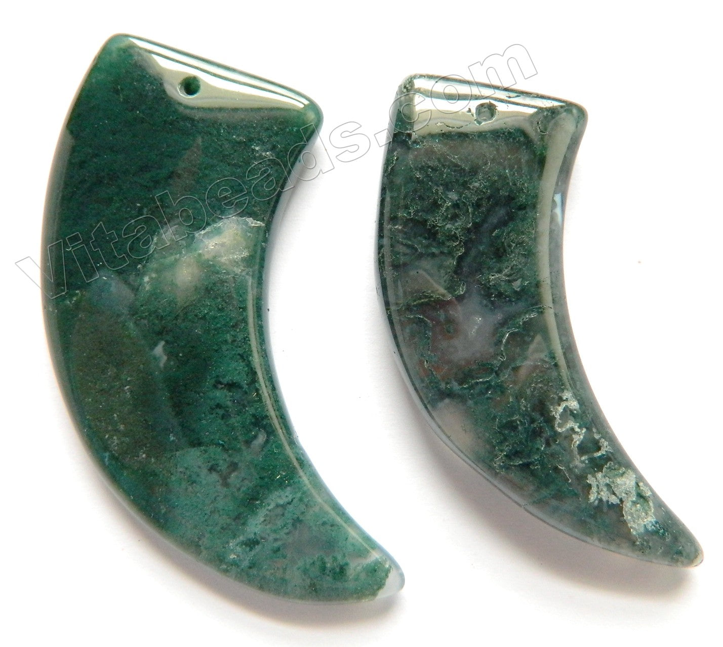 Moss Agate  -  Smooth Horn Pendant