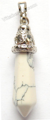 Ivory Crack Turquoise - 6-Side Pendulum Pendant w/ Silver Bail