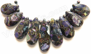 Purple Prase Pyrite Impression Jasper 9pc Long Drop Pendant Set