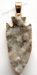 Druzy Crystal Arrowhead Pendant - Grey w/ Gold Edge &. Bail