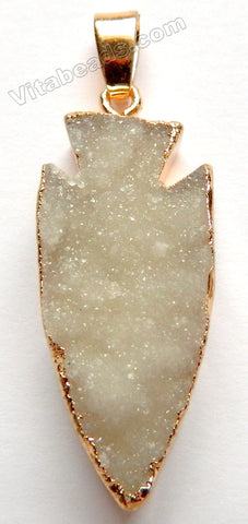 Druzy Crystal Arrowhead Pendant - Cream w/ Gold Edge &. Bail