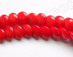 Red Bamboo Coral   -  Lentil Puff Coin Beads  16"