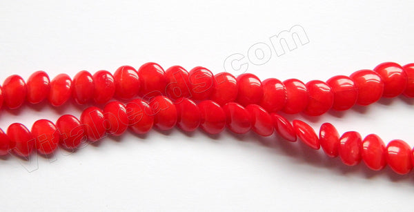 Red Bamboo Coral   -  Lentil Puff Coin Beads  16"